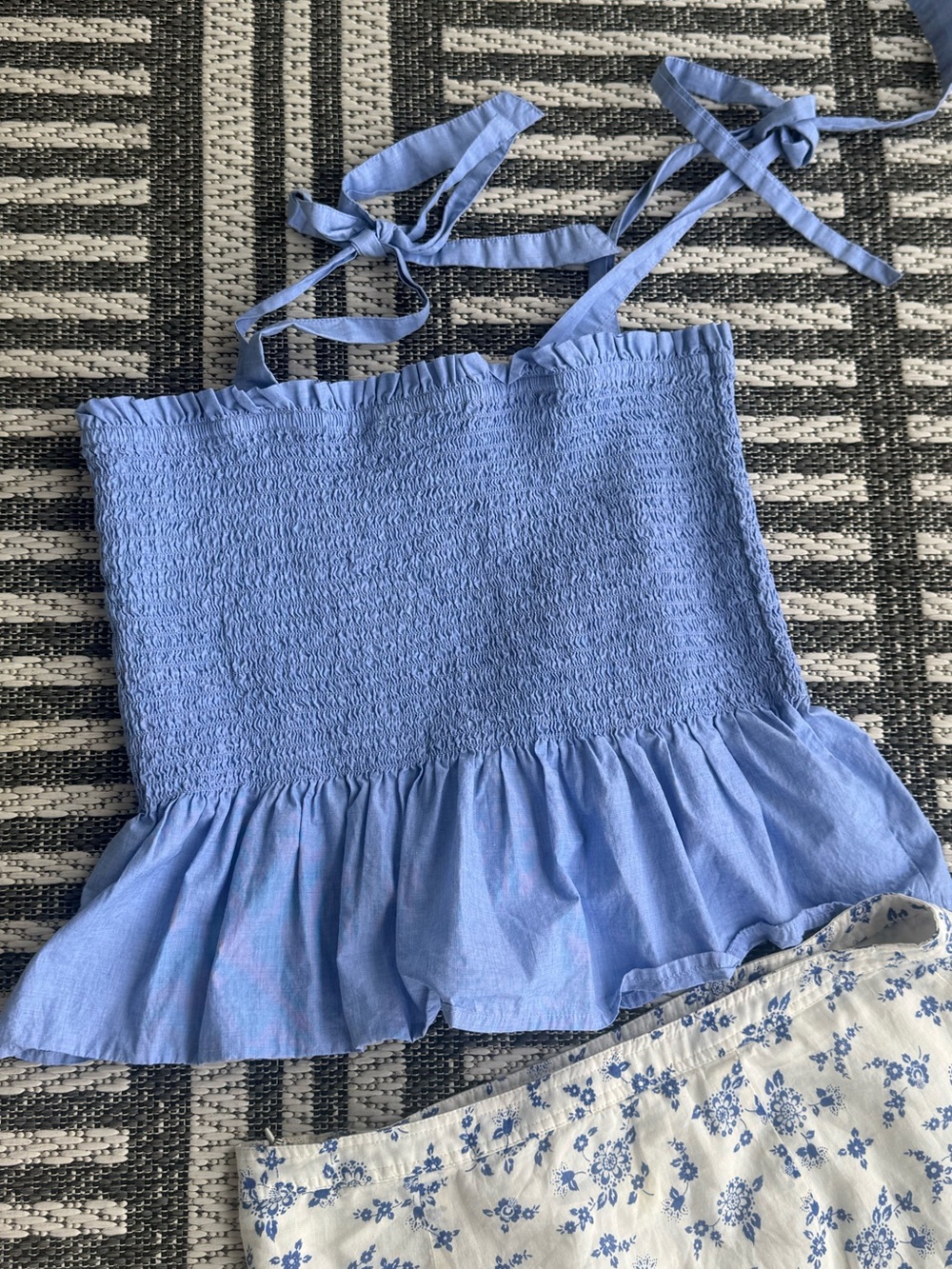 J. Crew Light Blue Smocked Tie-Shoulder Camisole